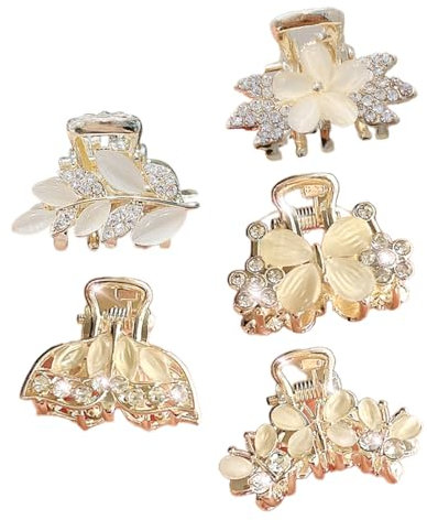 5 Pezzi Mini Mollette Capelli Donna, Diamanti Cristallo Piccole Pinze per Capelli, Metallo Pinzette Capelli, Mollette Capell per Donne e Ragazze (B)