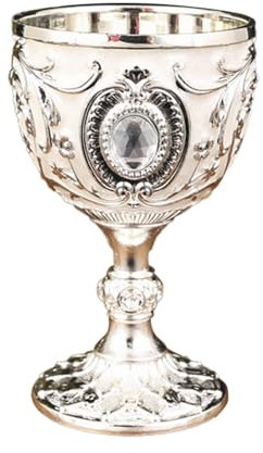 Vintage Medieval Goblet Drinking Glass Handmade Novelty Engraving Wine Cup Desktop Decoration Charger Plates 6 (Silver, One Size)