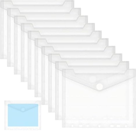 Dokumententasche A5, 10 Stück Din A5 Klarsichthüllen,Dokumentenmappe A5,23x18cm Umschlagmappen zum Abheften Dokumentenmappe Sichttaschen mit Klettverschluss für Dokumente Organisieren