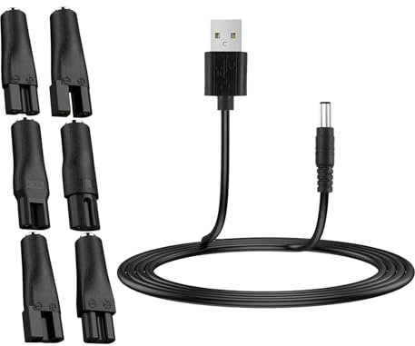7 Pcs Electric Shaver Charger Cable Kit, USB Shaver Charger Cable Kit, Shaver Replacement Charger USB Adapter Suitable for Electric Hair Clippers, Beard Trimmers, Shavers, Beauty Instruments