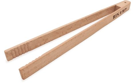 Rin & Rut Grillzange aus Buchenholz – 30 cm Holz Grillzange mit Kerben für festen Halt – Nachhaltiges Grill Zubehör mit Aufhängebohrung