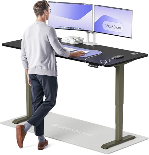 Desktronic HomePro Standing Desk – 180 x 80 cm Height Adjustable Desk with Electric Dual Motor, Touchscreen Controller & Integrated USB/USB-C, 3 Memory Presets