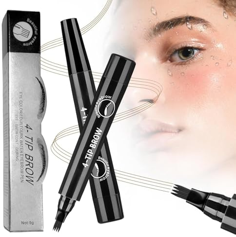 Microblading Augenbrauenstift Wasserdicht,2025 Neu 4-Zacken Gabelspitze, Langanhaltender Augenbrauenstift für Natürliche Härchenzeichnung, 3D Mikro Brow Pen Microblading Effekt (Schwarz)
