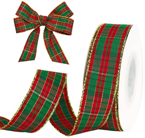 Vuemhjaey 22 m langes und 25 mm breites rot-grün kariertes geschenkband weihnachten - juteband breit für weihnachtliche dekoration und verpackung