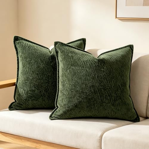 OYIMUA Textur Weich Chenille Deko Kissenbezug 45x45 Grün 2er Set | Waschbar Sofakissen, Quadratisch Dekokissen, Modern Wurfkissen Zierkissen, Aesthetic Pillow Cover