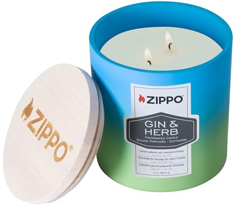Zippo Duftkerze – Gin & Kräuter – Stilvolle Kerze im Glas mit Doppeldocht – 368 g – 55h Brenndauer – Geruchsneutralisierender Duft – Made in USA