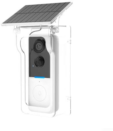 Durashmall Caméra de sonnette sans fil solaire avec couvercle étanche, interphone vidéo 1080p, vision nocturne, détection de mouvement PIR pour appareils intelligents Tuya (blanc)