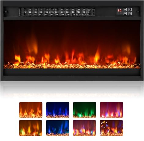 SOARS Elektrischer Kamin 1500W, Dekorativer Kunstkamin mit LED-Flammeneffekt 12 Farben, 3 Helligkeitsstufen, Heizung 17-32℃, Überhitzungsschutz, Fernbedienung (60,9 x 11,8 x 34,2 cm)