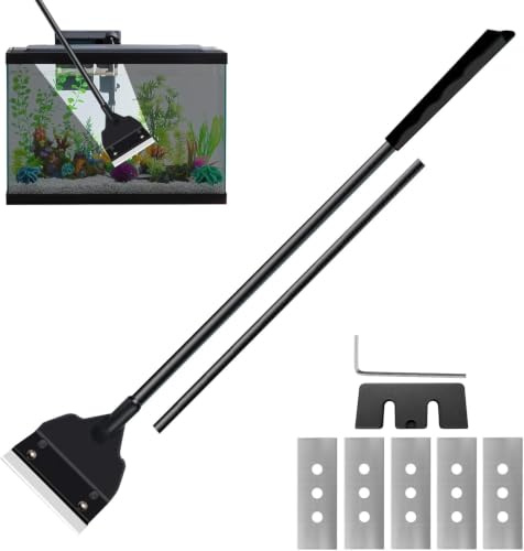 Aihoom 8PCS Aquarium Algae Scraper Tool Set, Glass Scraper 65cm Detachable Handle Fish Tank Cleaner with 5 Replacement Blades, Adjustable Glass Tank Algae Scraper for Aquarium Gravel Cleaning