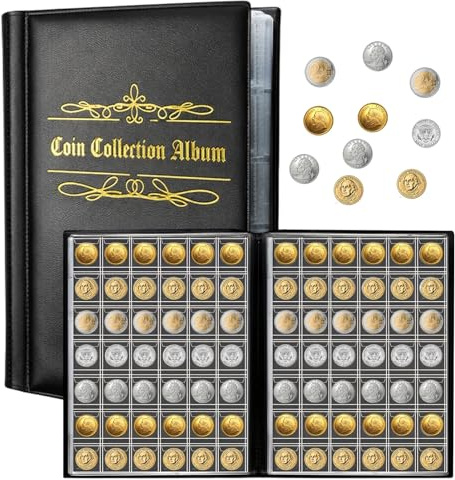 Album Monedas 480 Bolsillos, Monedas Coleccion Euros 3x3 cm | Bolsillos para Albumes de Monedas Soporte De Rejilla para Libras/Centavos/Dólares/Níquel, Negro