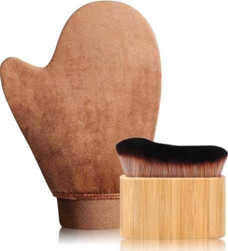 2 in 1 Streakless Tanning Mitt and Brush, Fake Tan Mitt Applicator Self Tanning Mitt and Brush,Tanning Gloves for Self Tan Mitt Self Tanner Kit for Lotion,Sunless,Spray Tan,Face,Body