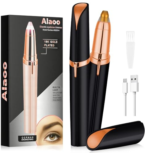 Alaoo Tondeuse à sourcils pour femme, rechargeable et portable, Noir | Rasoir et épilateur électrique USB pour sourcils et visage - Corps, lèvres et menton Avec lumière LED