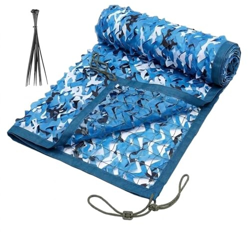 Tarnnetz Blau Camouflage Netz Ocean, Sonnenschutz Sichtschutz Garten mit Gitterstruktur & Verstärktem Rand, Oxford Schattierungsnetz für Deko Jagd Camping