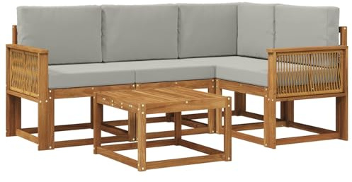 vidaXL Outdoor-Sofagarnitur 5 pcs Natürlich und Hellgrau Polyester, Gartenmöbel, modernes Loungesofa, Eckset für die Terrasse, Robustes Sitzmöbel für drinnen und draußen