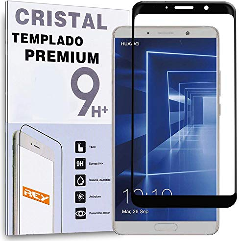 REY Protector de Pantalla Curvo para Huawei Mate 10, Negro, Cristal Vidrio Templado Premium, 3D / 4D / 5D