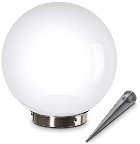Solarleuchte Nassau, Kugellampe mit Erdspieß, Kugelleuchte aus weißem Kunststoff Ø 20 cm, Außenleuchte mit Ein/Aus-Schalter, Solarlampe mit Dämmerungsschalter