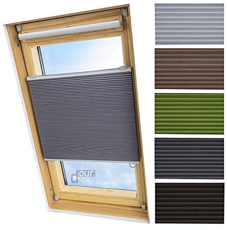 ourdeco® Universal Dachfenster Thermo-Wabenplissee/83 x 141 cm grau(Breite x Höhe)/lichtundurchlässig, verdunkelnd, Thermo- und Hitzeschutz