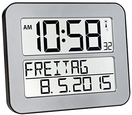 TFA Dostmann Timeline Max Digitale Funkuhr, Kunststoff (Silber mit Batterien)