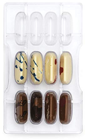 Decora 0050106 Stampo Professionale Cioccolatino Gianduiotto, 12 Cavità, 45 x 15 x h 20 Mm, In Policarbonato, Ideale per Realizzare Cioccolatini Lucidi e Croccanti, Design Professionale, Made in Italy