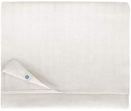 Linen & Cotton Elegante Jacquard Streifen Tischdecke Stoff Tischtuch Tischwäsche Jasmine - 48% Leinen, 52% Baumwolle, Weiß Weiss (150 x 300 cm) Lang Rechteckig für Hochzeit Deko Restaurant Cafe Hotel