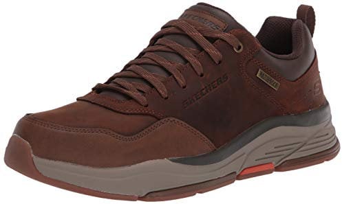 Skechers BENAGO MEN, Scarpa da Camminata Uomo, Pelle Impermeabile Marrone Scuro, 45 EU