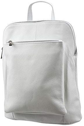 SH Leder 3in1 Handtasche Rucksack Damen Schultertasche Umhängertasche aus Echt genarbt Leder (B29cm x H35cm x T11cm) Leonie G688 (Weiss)