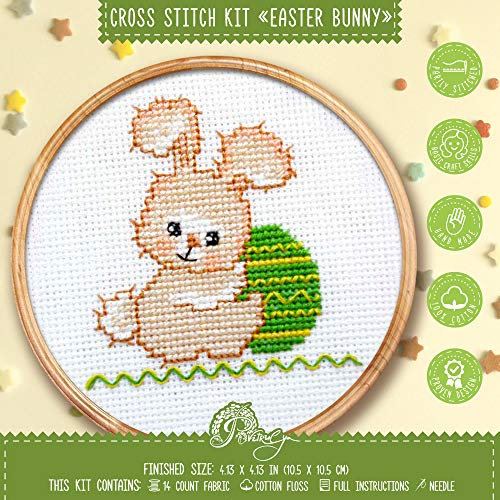 Povitrulya Stickpackung Osterhase - DIY Stickerei mit gezähltem Kreuzstich Muster eines süßen Hasen