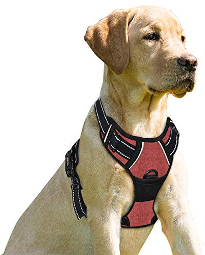 BARKBAY No Pull Dog Harness Front Clip Heavy Duty Reflective Easy Control Handle for Large Dog Walking(Rio Red,S)