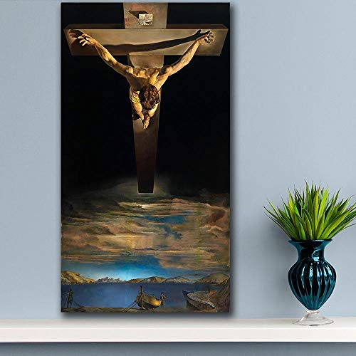 Jesus Kreuzigung Bild Leinwand Salvador-Dali Poster Abstrakte Wand Bilder Vintage Poster Christliche Bild Bilder FüR Wohnkultur 40x80cm Ungerahmt Za