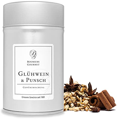 Boomers Gourmet - Glühweingewürz - Gewürzmischung für Punsch, Glühwein, Feuerzangenbowle. Glühwein Gewürz Mischung für Apfelpunsch, Kinderpunsch alkoholfrei - Gewürzdose 11,5 cm - 80 g