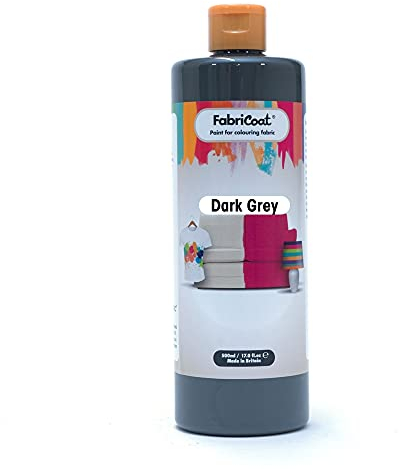 Peinture pour Textile (Teinte Gris Foncé) FabriCoat - Restauration/Recoloration ou Changement de couleur de Tissus d’Ameublement absorbants, Intérieurs de Voiture, Vêtements et Chaussures. 500 ml