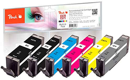 Peach C570/571 Spar Pack mit (BK, PBK, C, M, Y, grau) ersetzt Canon PGI-570, CLI-571 für z.B. Canon Pixma TS 5050, Canon Pixma TS 5051, Canon Pixma MG 5750, Canon Pixma MG 6850, Canon Pixma TS 8050