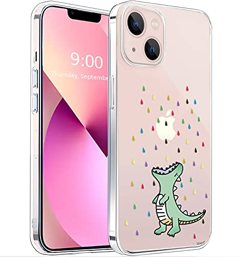 Unov Case Compatible with iPhone 13 Mini Case Clear with Pattern Slim Protective Soft TPU Bumper Embossed Design 5.4 Inch (Rainbow Dinosaur)