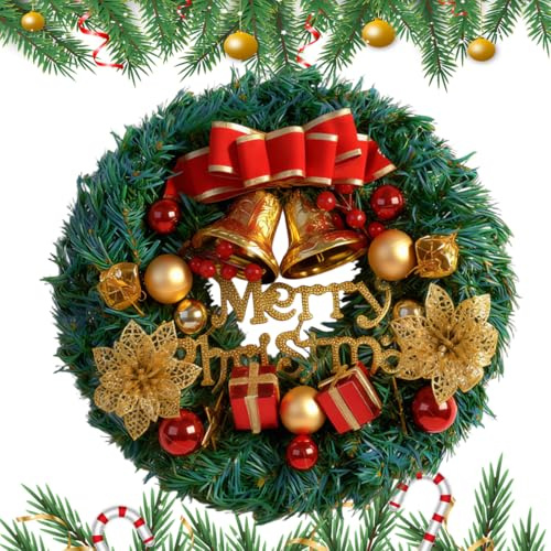 Weihnachtskranz mit Kugel, Weihnachtskranz Haustür, 30cm Weihnachtsdekoration, Weihnachtsgirlande mit Glocken, Adventskranz Künstlich,Weihnachtsdekoration,Weihnachten Thanksgiving Hängende Dekoration