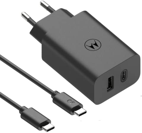 Motorola Chargers - Turbopower Dual-Port 50W USB-PD und QC3.0 HauptSchnellladegerät/Stromadapter mit 1M USB-C zu USB-C-Kabel.