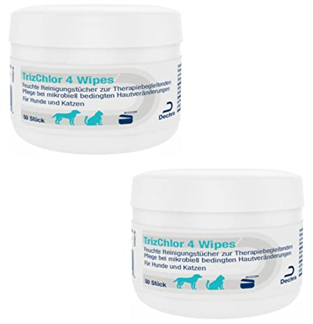 Dechra TrizChlor 4 Wipes | Doppelpack | 2 x 50 Pads | Feuchttücher für Hunde und Katzen zur täglichen Hautpflege | Zur Unterstützung bei mikrobiell bedingten Hautveränderungen