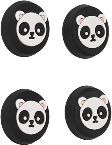 ASHATA Daumengriff, 4 Stück Joystick Daumengriff für Controller Cute Panda Ersatz-Silikon-Daumengriffkappen für Controller für, Spielzubehör(Schwarz)