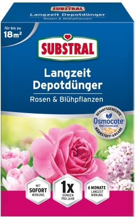 Substral Langzeit Depotdünger für Rosen & Blühpflanzen, Blühsträucher und Stauden, 6 Monate Langzeitwirkung, 750 g, Grün