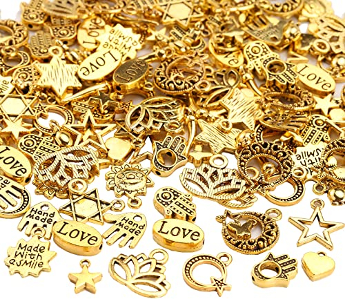 HERZWILD Alloy Charms Pendants gold mix Charm metal beads for Jewelry Crafts Bracelet Necklace Earring Mixed Charms (Gold Charms)