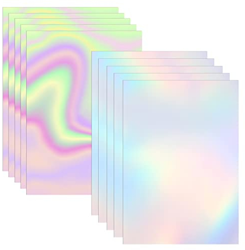 Belerry 2 tipos de vinilo transparente holográfico superpuesto laminado tamaño A4 autoadhesivo laminado impermeable vinilo adhesivo papel, 10 hojas 8.25 x 11.7 pulgadas
