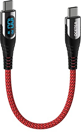 Ocetea Cable USB C a USB C Corto (100W/5A), 30CM Cable Tipo C a Tipo C Carga Rápida con LED Pantalla, USB C PD Cable Compatible con iPhone 15/15 Pro Max, Samsung Galaxy S23 /S22, iPad Pro, Pixel