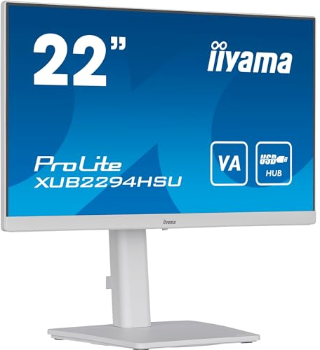 iiyama Prolite XUB2294HSU-W2 54,5cm 21,5 VA LED-Monitor Full-HD HDMI DP USB3.0 Ultra-Slim-Line Höhenverstellung Pivot weiß