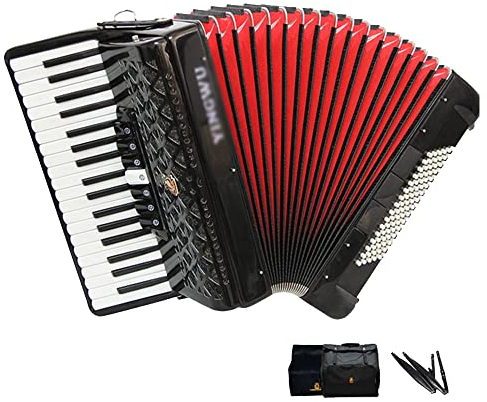 KAFELE Professionelle Prüfung Akkordeon Enthalten 37 Keyboards + 96 Bässe Mit Akkordeon Tasche + Lederband + Wischtuch + Handschuhe,Schwarz