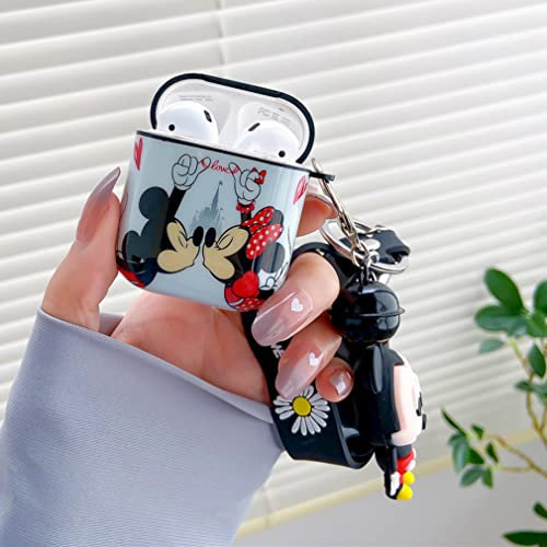 Niedliche Airpod-Hülle, Airpod 2/1 Hülle, personalisierbar, Airpod-Hülle mit Schlüsselanhänger/Umhängeband, schützende harte Hülle, Haut, für Frauen und Mädchen, kabellose Airpod 2 Hülle (Mickey)