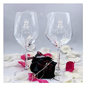 Calici da Vino Personalizzati con Nome Bicchieri da Vino Bianco Rosso Inciso con Nome e Testo Data Anniversario Amore Love Brindisi San Valentino Compleanno Cena Romantica Idea Regalo 2023 Nomi