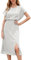 JASAMBAC Womens Sequin Dress Short Sleeve Sparkly Glitter Cocktail Party Night Dress Sexy Elastic Waist Midi Dresses Silver S