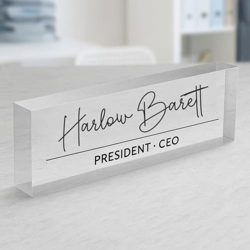 Custom Acrylic Name Plate for Desk Personalized Office Nameplate Executive Desk Sign Engraved Professional Decor with Stand 12x4cm Gift White