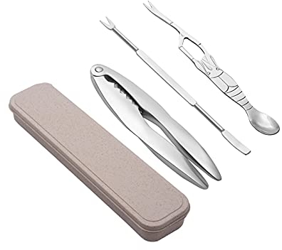 Cracker de mariscoJuego de herramientas de acero i Herramientas for mariscos de 3 piezas con caja de almacenamiento que incluye galletas for mariscos, tenedor for mariscos y púa Ideal for cangrejos, c