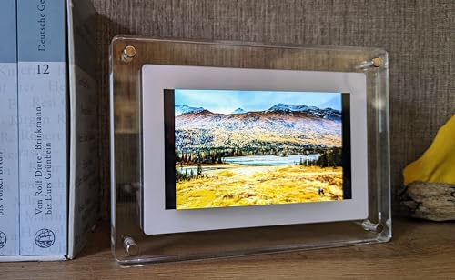 Digitaler Bilderrahmen 7 Zoll aus Acryl, Automatische Drehung, 1024 x 600 IPS, 4GB Speicher, 1500 mAh Akku