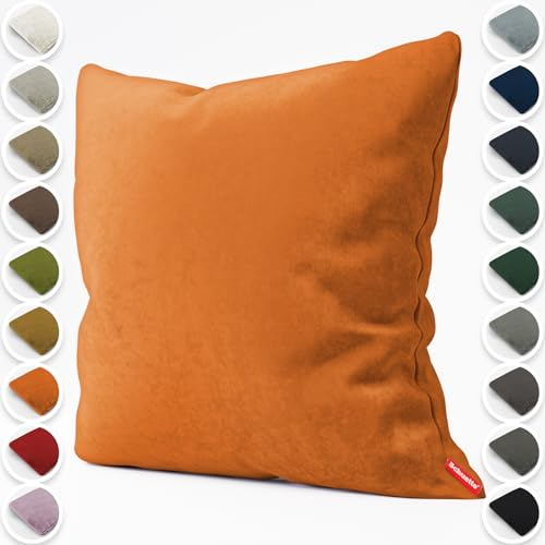 Schuette® Dekorativer Kissenbezug aus Samt mit verdecktem Reißverschluss • Millenium Velvet Kollektion: Marmalade (Orange) • Knitterfrei • Kuschelweich • Zierkissen • Sofakissen